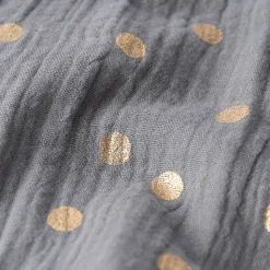 Rico Design Bekleidungsstoff Krinkel Musselin Stoffabschnitt Punkte grau goldfarbig 50x130cm