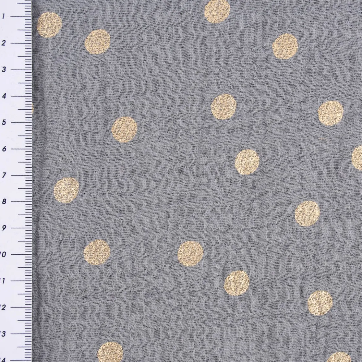Rico Design Bekleidungsstoff Krinkel Musselin Stoffabschnitt Punkte grau goldfarbig 50x130cm