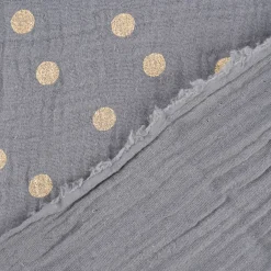 Rico Design Bekleidungsstoff Krinkel Musselin Stoffabschnitt Punkte grau goldfarbig 50x130cm