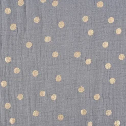 Rico Design Bekleidungsstoff Krinkel Musselin Stoffabschnitt Punkte grau goldfarbig 50x130cm
