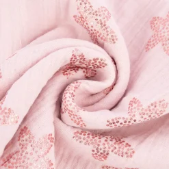 Rico Design Bekleidungsstoff Krinkel Musselin Stoffabschnitt Kirschblüten rosa metallic rosa 50x130cm