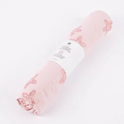 Rico Design Bekleidungsstoff Krinkel Musselin Stoffabschnitt Kirschblüten rosa metallic rosa 50x130cm