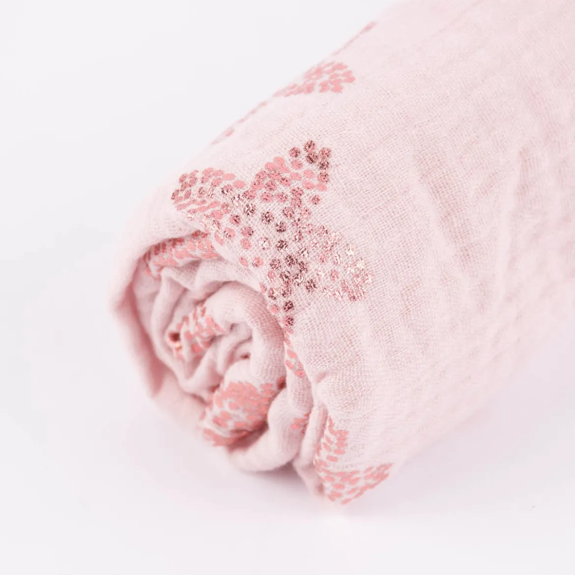 Rico Design Bekleidungsstoff Krinkel Musselin Stoffabschnitt Kirschblüten rosa metallic rosa 50x130cm
