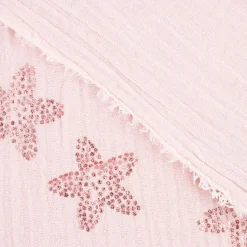 Rico Design Bekleidungsstoff Krinkel Musselin Stoffabschnitt Kirschblüten rosa metallic rosa 50x130cm