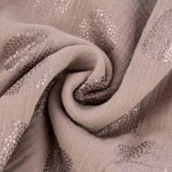 Rico Design Bekleidungsstoff Krinkel Musselin Stoffabschnitt Kirschblüten taupe metallic taupe 50x130cm