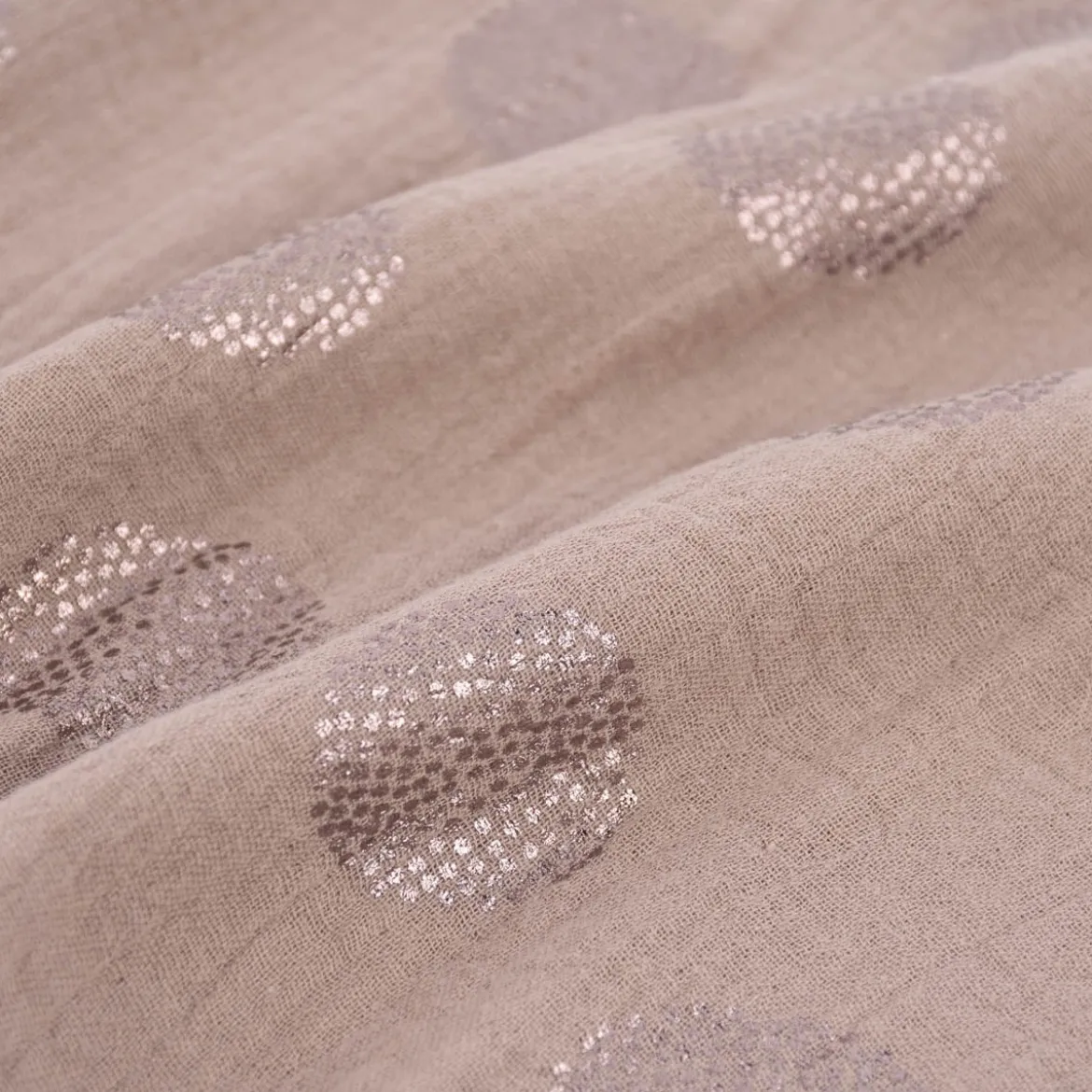 Rico Design Bekleidungsstoff Krinkel Musselin Stoffabschnitt Kirschblüten taupe metallic taupe 50x130cm