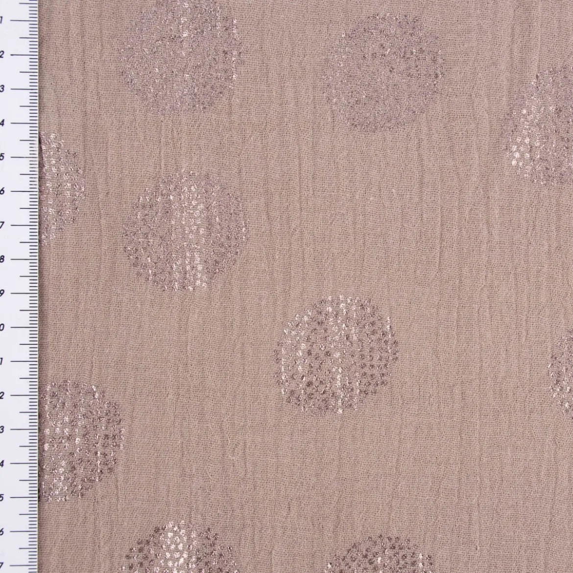 Rico Design Bekleidungsstoff Krinkel Musselin Stoffabschnitt Kirschblüten taupe metallic taupe 50x130cm