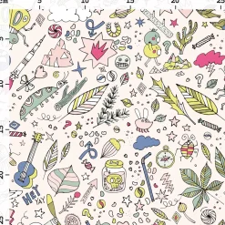 Rico Design beschichtete Baumwolle Stoffabschnitt Insekten Blätter Sterne puderrosa bunt 25x70cm