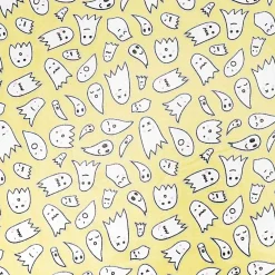 Rico Design beschichtete Baumwolle Stoffabschnitt Geister gelb weiß silberfarbig 25x70cm