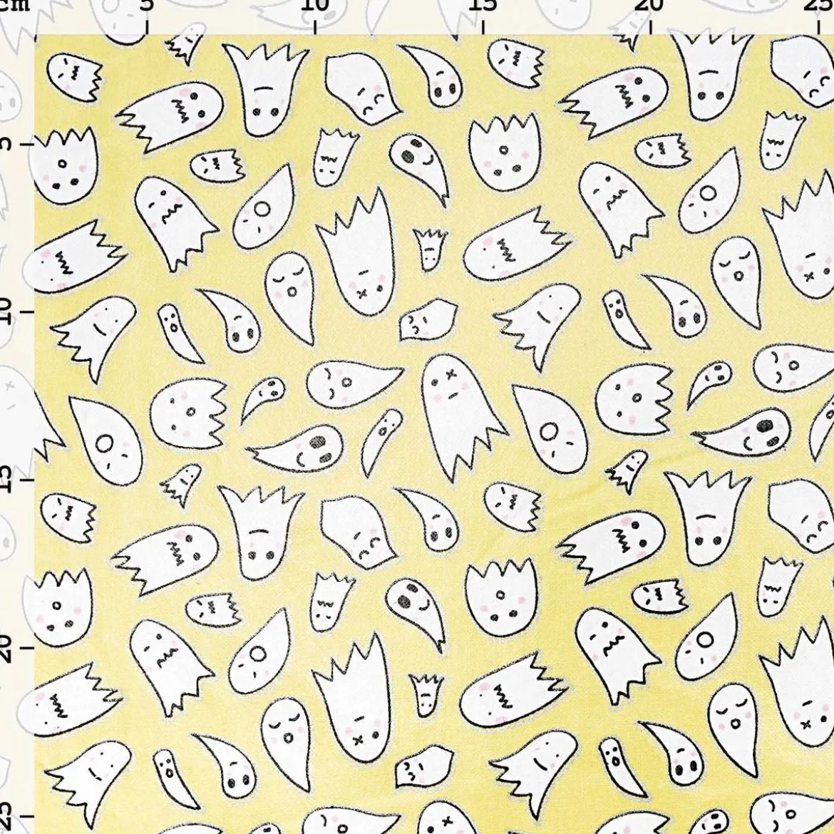Rico Design beschichtete Baumwolle Stoffabschnitt Geister gelb weiß silberfarbig 25x70cm