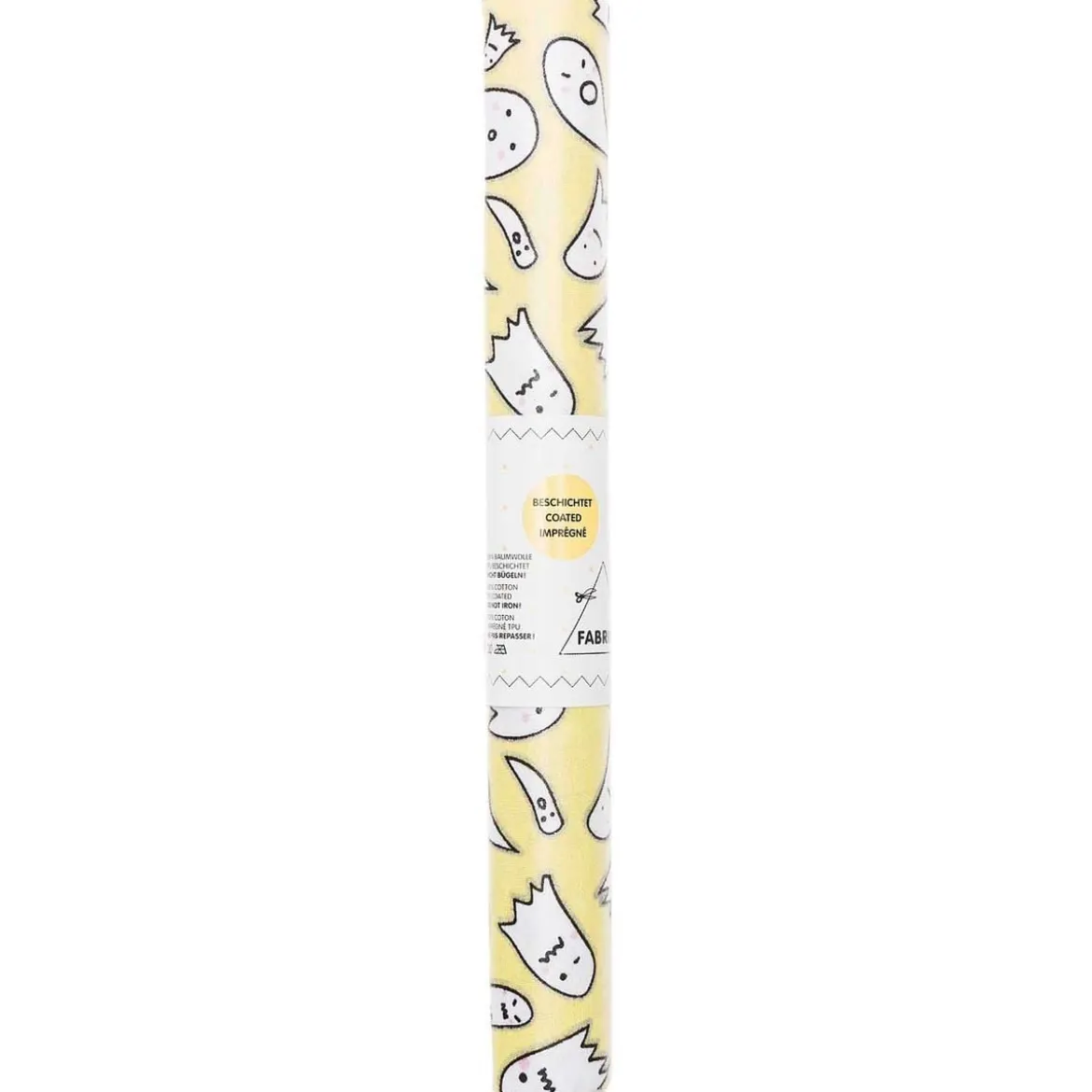 Rico Design beschichtete Baumwolle Stoffabschnitt Geister gelb weiß silberfarbig 25x70cm