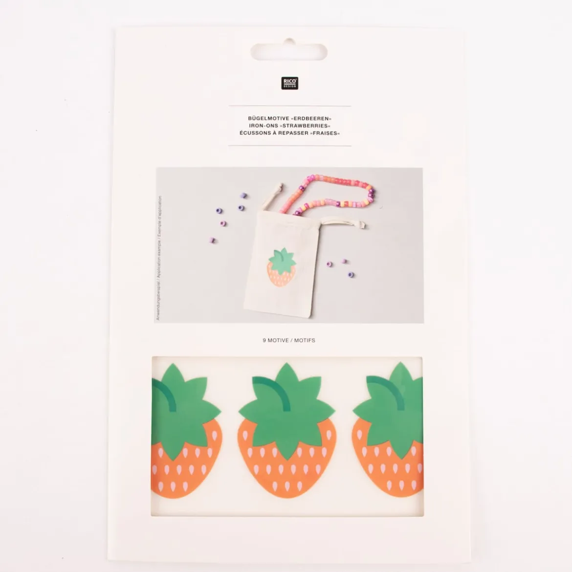 Rico Design Bügelmotivset Erdbeere 9 Stück 4,5x6cm