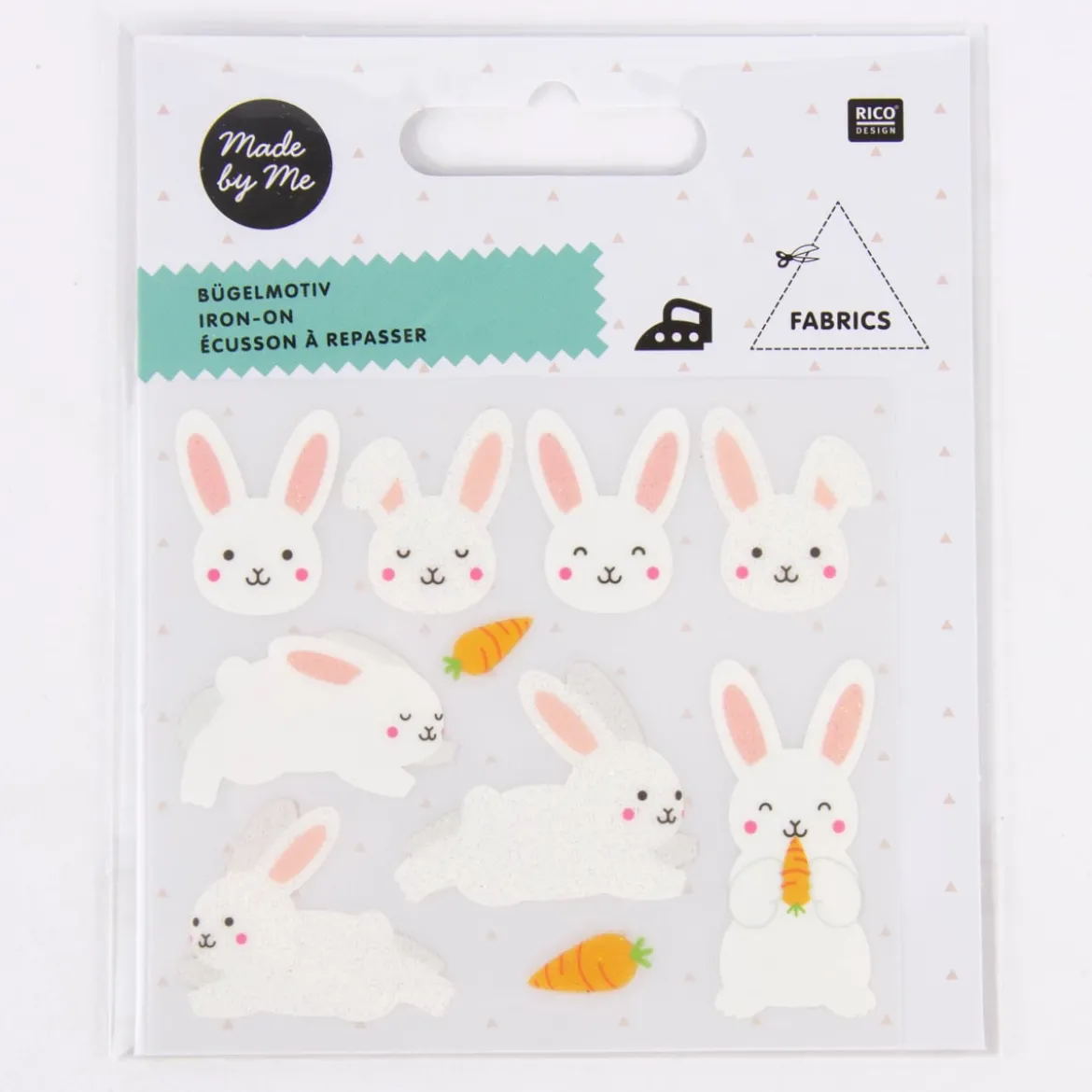 Rico Design Bügelmotivset Hase 10 Motive weiß orange