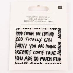 Rico Design Bügelmotivset Schriftzüge itoshii für Pony Beads 2 Bögen mit je 8 Designs schwarz 9x8cm
