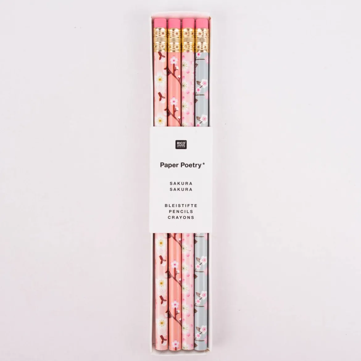 Rico Design Bleistifte Mix Kirschblüten rosa hellblau 4 Stück