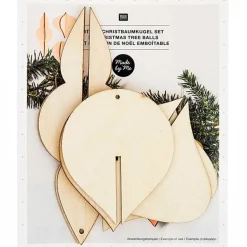 Rico Design 3D Dekohänger Steck-Christbaumkugeln Holz natur 3 Stück