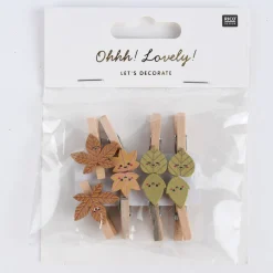 Rico Design Dekoclips Blätter Mix Holz bunt 8 Stück 3cm