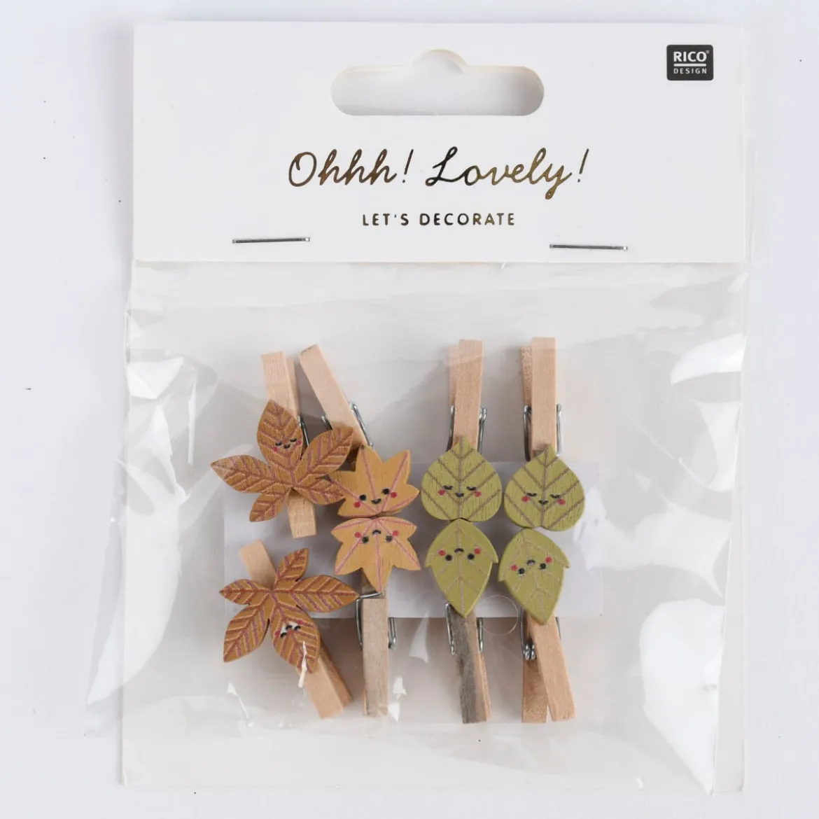 Rico Design Dekoclips Blätter Mix Holz bunt 8 Stück 3cm