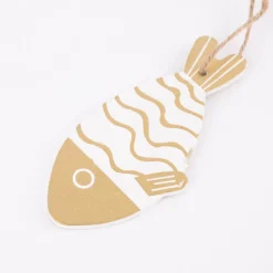 Rico Design Dekohänger Fisch Holz weiß goldfarbig 4,1x9cm