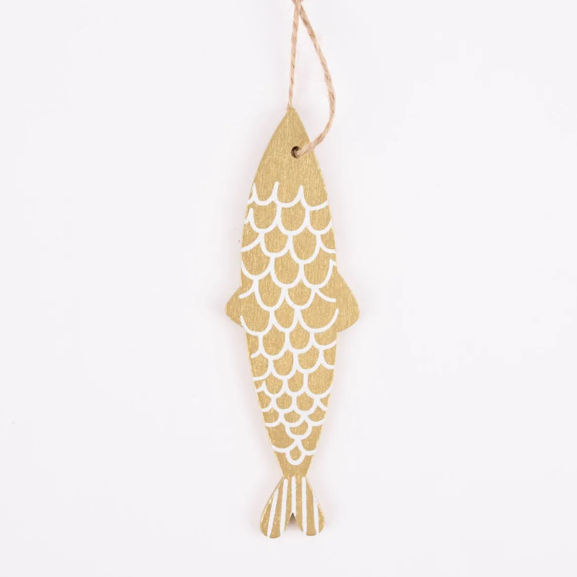 Rico Design Dekohänger Fisch Holz goldfarbig weiß 3,3x11cm