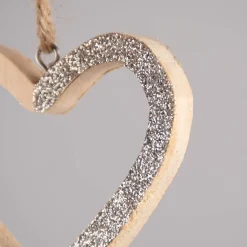 Rico Design Dekohänger Herz Glitter Holz natur silberfarben 8x8x0,9cm