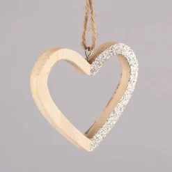 Rico Design Dekohänger Herz Glitter Holz natur silberfarben 8x8x0,9cm