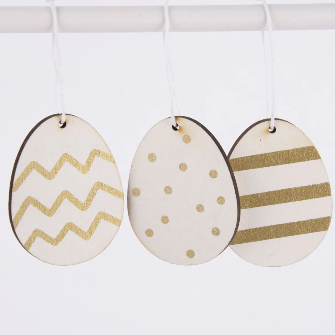 Rico Design Dekohänger Osterei Holz 3 Stück weiß gold