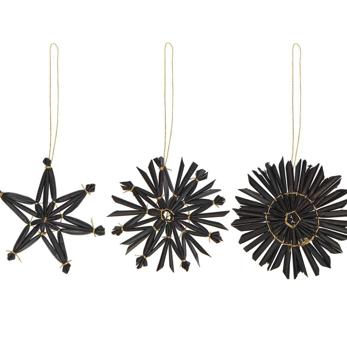 Rico Design Dekohänger Strohsterne Set 9 Stück schwarz goldfarbig 6cm