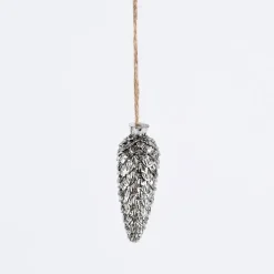 Rico Design Dekohänger Zapfen groß Kunststoff silberfarben 3x8,5cm