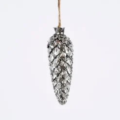 Rico Design Dekohänger Zapfen groß Kunststoff silberfarben 3x8,5cm