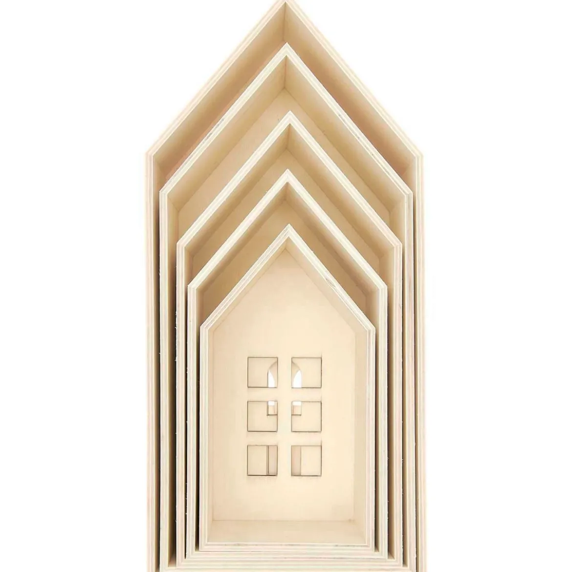 Rico Design Deko Häuser aus Holz 5 Stück natur in verschiedenen Größen