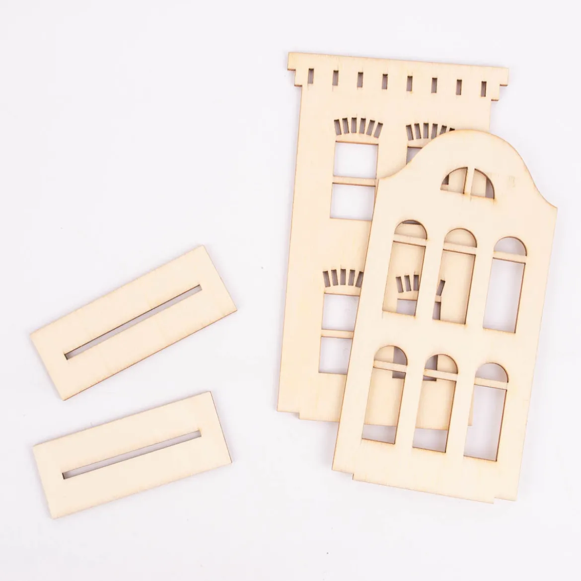 Rico Design Deko Stadthäuser 2er Set Holz natur verschiedene Größen