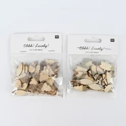 Rico Design Dekostreu Blätter Mix mit Glitter Holz natur gold 48teilig