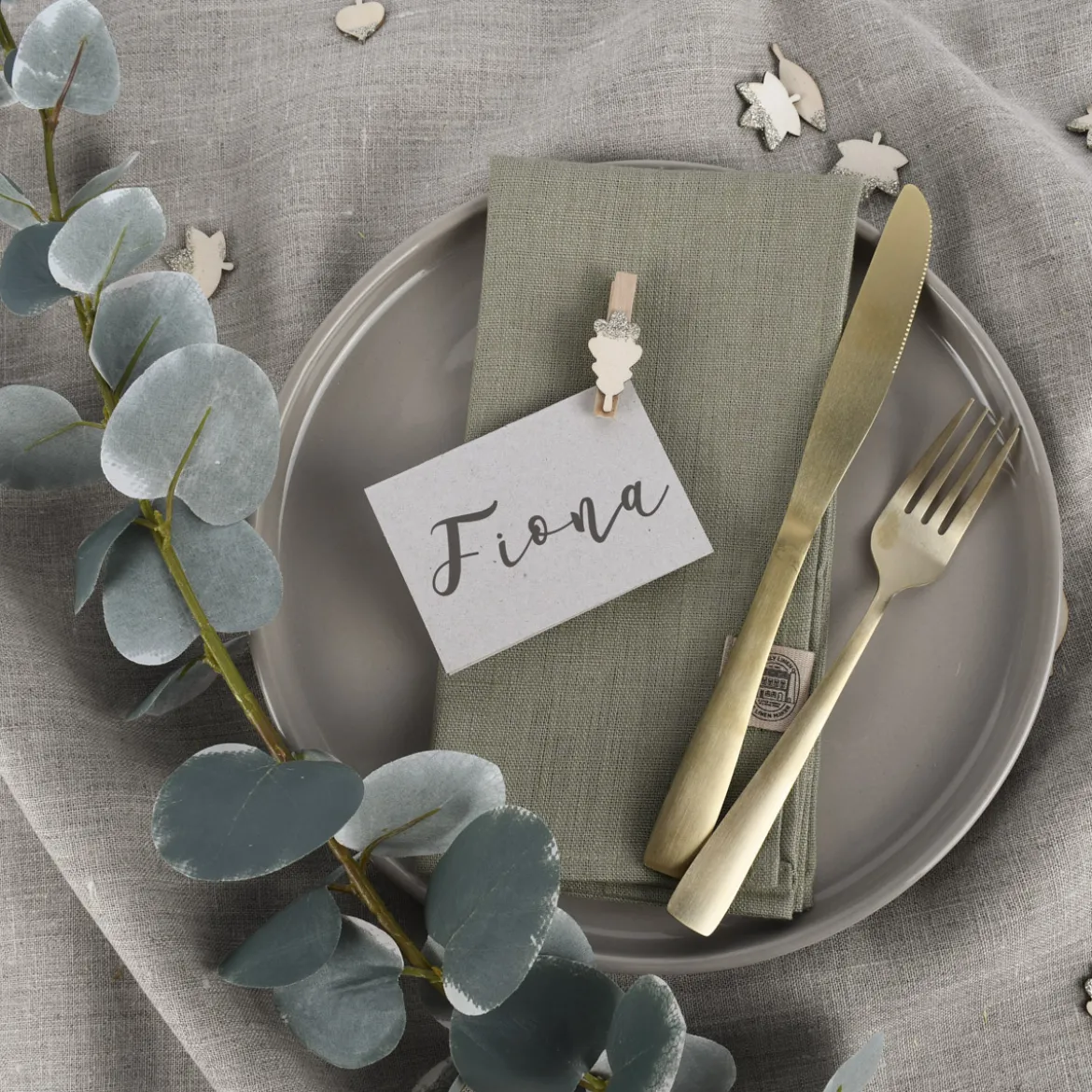 Rico Design Dekostreu Blätter Mix mit Glitter Holz natur gold 48teilig