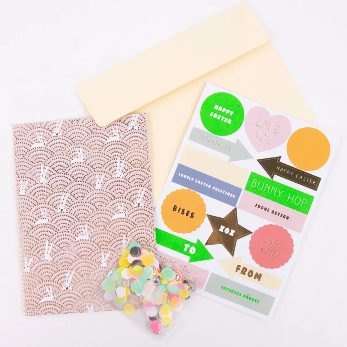 Rico Design DIY Card Hasen im Feld rosa gold 3 tlg.