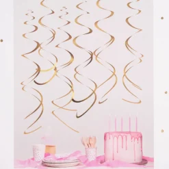 Rico Design Doppel Spiral Luftschlangen 6 Stück goldfarbig matt 60cm