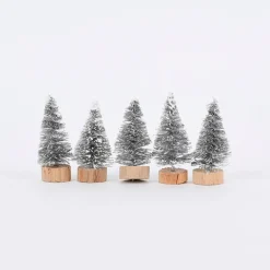 Rico Design 5er Set kleine Deko Tannen mit Schnee grau 4cm