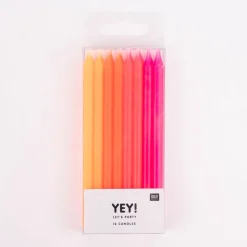 Rico Design Geburtstagskerzen einfarbig neon orange pink 16 Stück 12x0,7cm