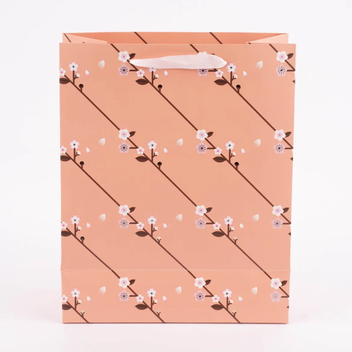 Rico Design Geschenktüte groß Kirschblütengirlande lachs braun rosa 26x32x12cm