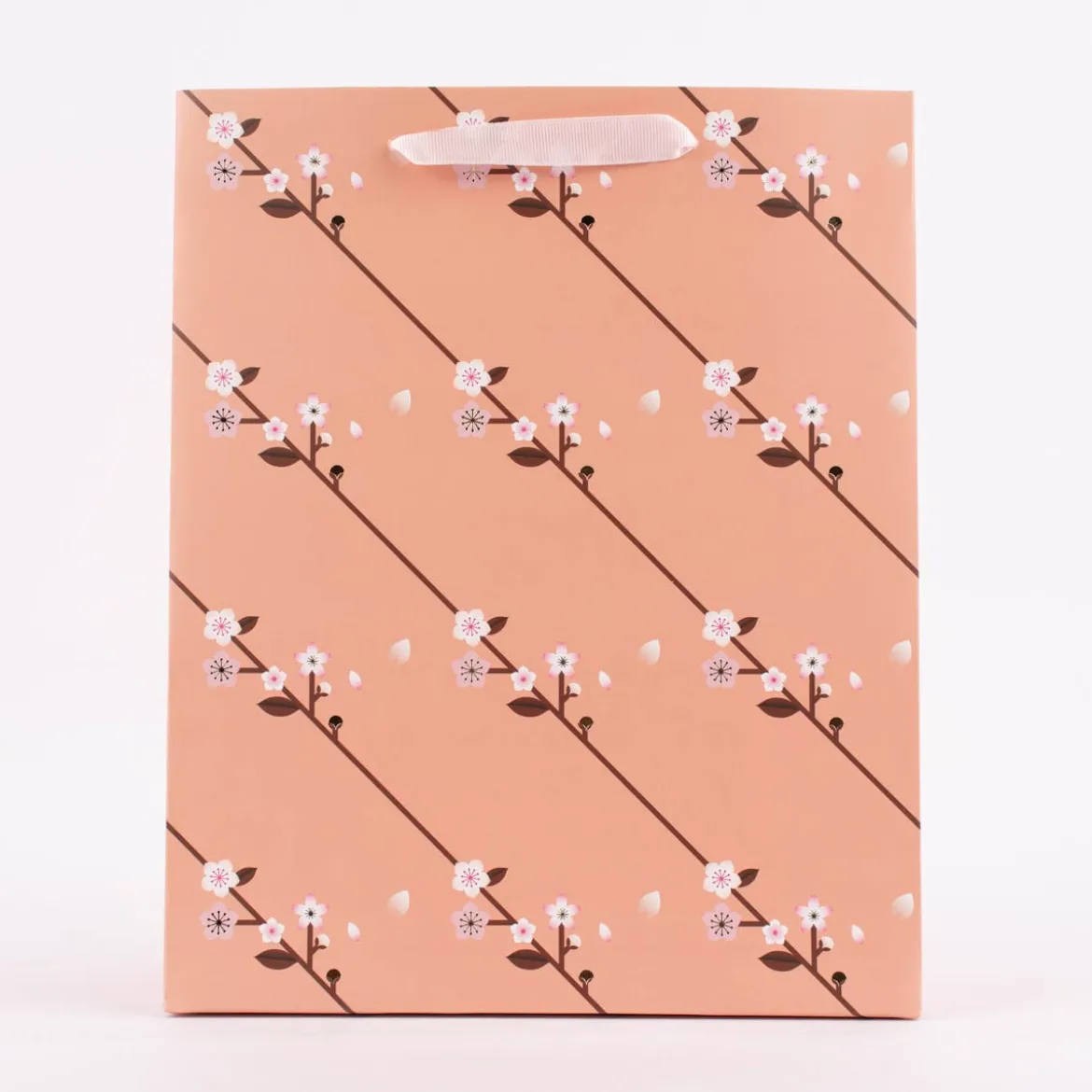 Rico Design Geschenktüte groß Kirschblütengirlande lachs braun rosa 26x32x12cm