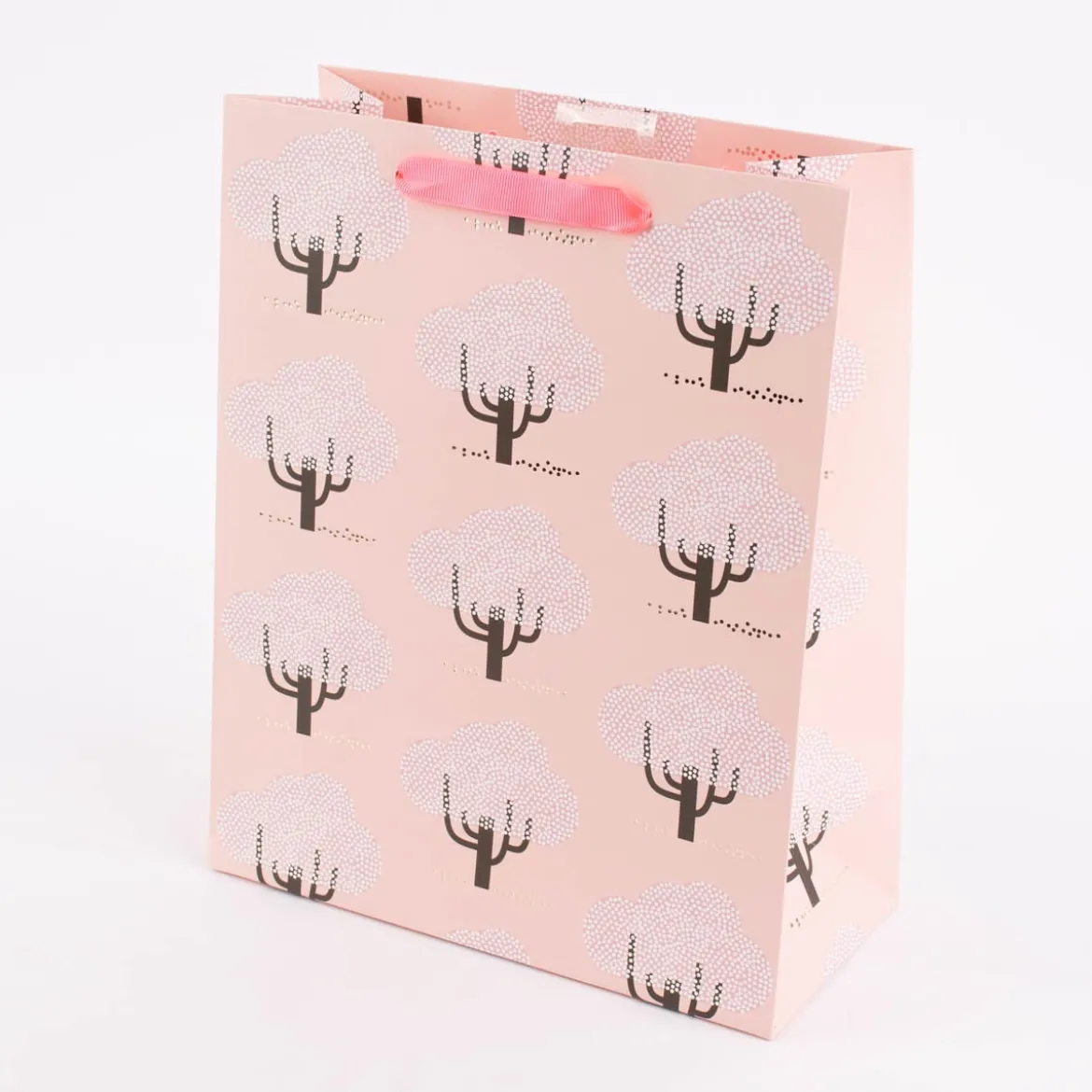 Rico Design Geschenktüte groß Kirschbäume rosa weiß schwarz 26x32x12cm