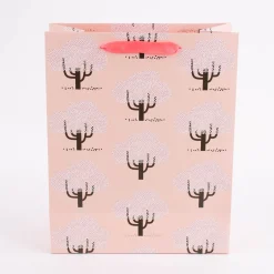Rico Design Geschenktüte groß Kirschbäume rosa weiß schwarz 26x32x12cm
