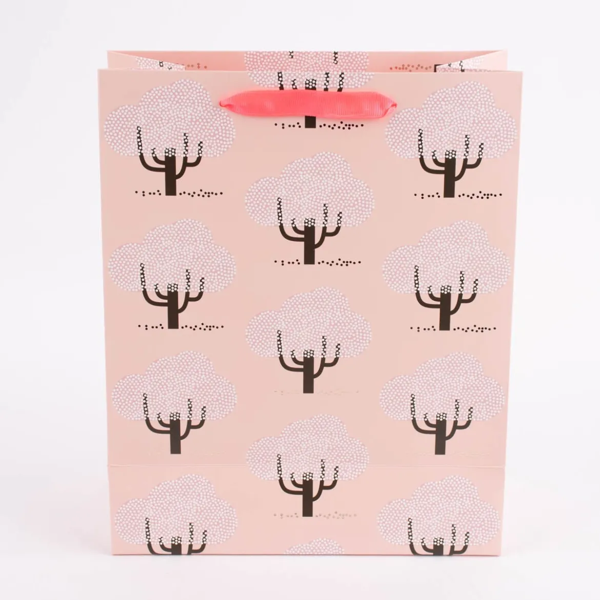Rico Design Geschenktüte groß Kirschbäume rosa weiß schwarz 26x32x12cm