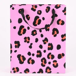 Rico Design Geschenktüte groß Leomuster rosa schwarz rot 26x32x12cm