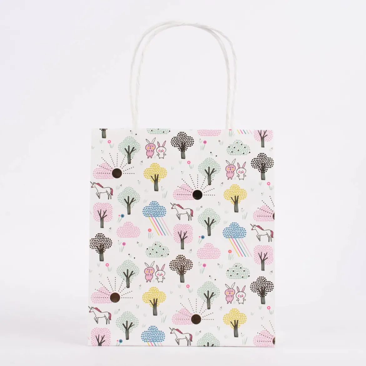 Rico Design Geschenktüte mittel Wonderland Hase Einhorn pastell bunt 2 Stück 18x21x8cm