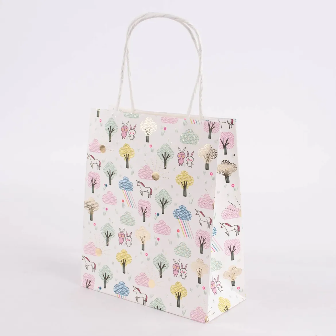 Rico Design Geschenktüte mittel Wonderland Hase Einhorn pastell bunt 2 Stück 18x21x8cm