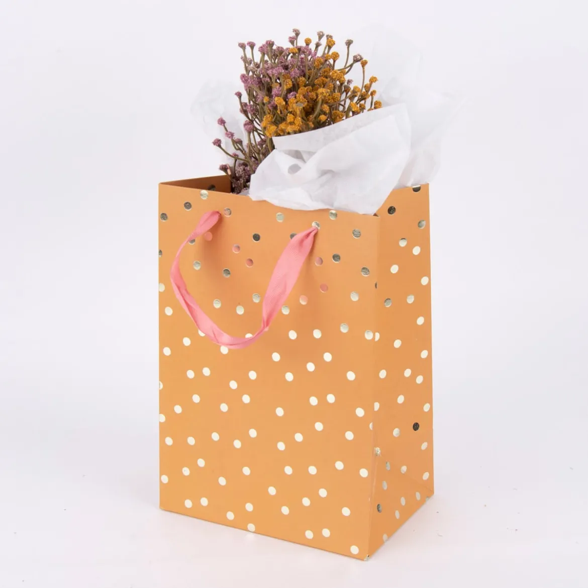 Rico Design Geschenktüte mittel Punkte senfgelb gold 18x26x12cm