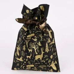 Rico Design Geschenktüte Nostalgic Christmas Wald klein schwarz gold 20x30cm