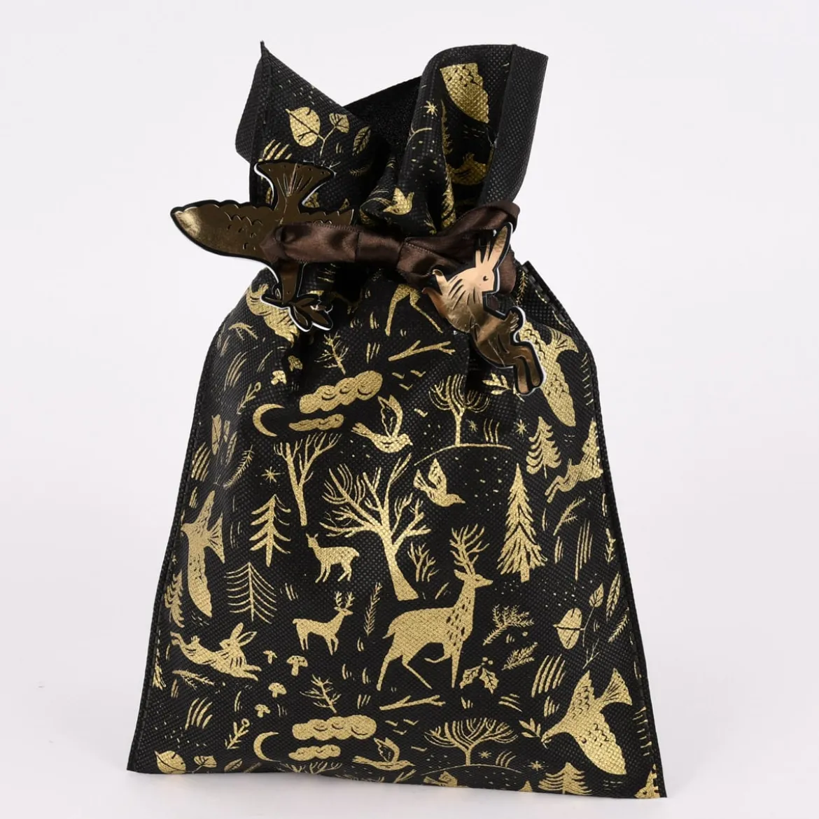 Rico Design Geschenktüte Nostalgic Christmas Wald klein schwarz gold 20x30cm