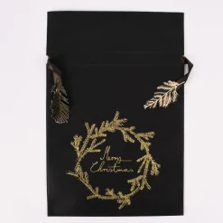 Rico Design Geschenktüte Nostalgic Christmas Kranz groß schwarz gold 30x45cm